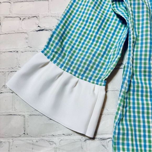 Pearly Vine Button Down Check Women's Blouse Top White Ruffle Ribbon Trim Size S - Picture 10 of 12